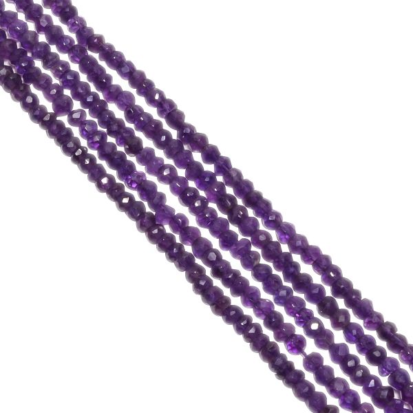 African Amethyst Faceted Roundel Beads with Size - 4mm