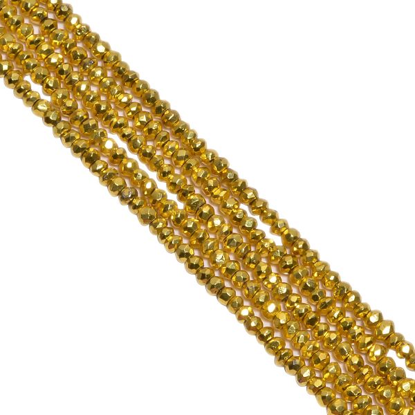 Pyrite Faceted Yellow Gold Coated Beads-Roundel Shape (3-3.5mm)