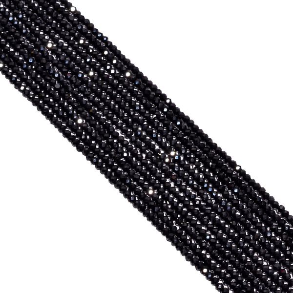 Black Spinel Micro Fine Faceted Beads, Size 2mm in Roundel Shape
