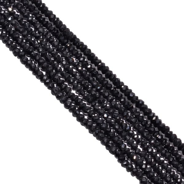 Black Spinel Stone Micro Faceted Beads-Roundel Shape (3mm)