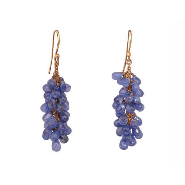 925 Sterling Silver Amazing Earring In Natural Blue Sapphire Stone Drops Grape Bunch Shape. J-456