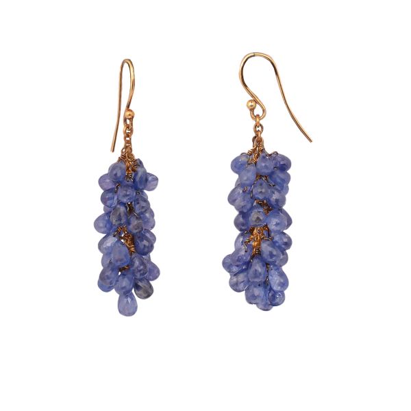 925 Sterling Silver Amazing Earring In Natural Blue Sapphire Stone Drops Grape Bunch Shape. J-456