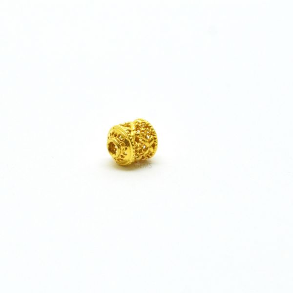 18K Solid Yellow Gold Fancy Drum Shape Taxtured Finished 8X6mm Bead