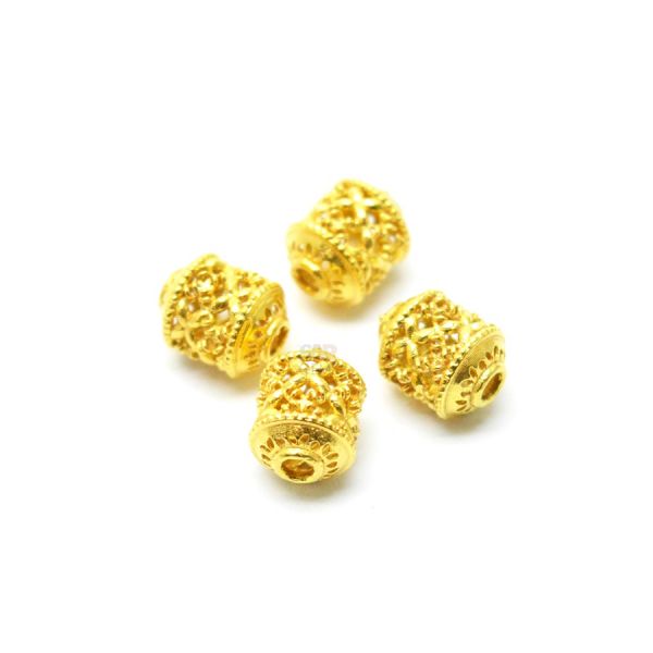 18K Solid Yellow Gold Fancy Drum Shape Taxtured Finished 8X6mm Bead