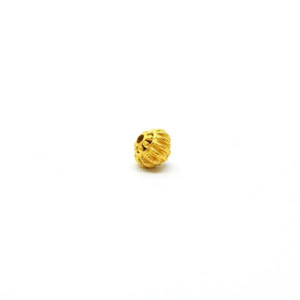 18K Solid Yellow Gold Fancy Roundell  Shape  Taxtured Finishing  7X6 mm Bead