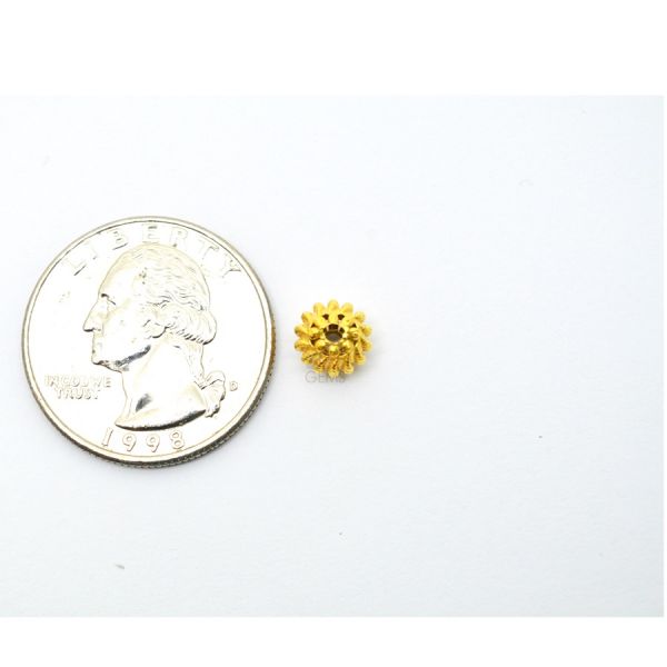 18K Solid Yellow Gold Fancy Roundell  Shape  Taxtured Finishing  7X6 mm Bead