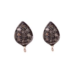 925 Sterling Silver Pave Diamond Earring With Gold & Black Rhodium Plated- 14X6MM , F-219