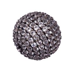 925 Sterling Silver Pave Diamond Bead - Ball Shape Natural White Topaz Stone.