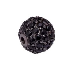 925 Sterling Silver Natural Black Spinel  Stone In Ball Shape Pave Diamond Bead.