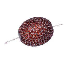 925 Sterling Silver Pave Diamond Bead With Oval Shape Natural Red Garnet Stone.