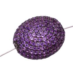 925 Sterling Silver Pave Diamond Bead With Oval Shape Natural Amethyst Stone.