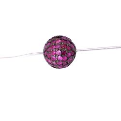 925 Sterling Silver Pave Diamond Bead With Natural Ruby Stone,(Ball Shape).