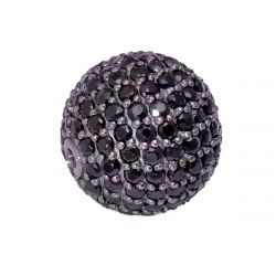 925 Sterling Silver Ball Shape Pave Diamond Bead With Natural Black Spinel Stone.