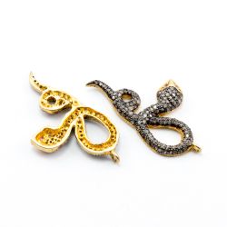 925 Sterling Silver Pave Diamond Pendant, Snake Shape-37.00x18.50mm, Gold And Black Rhodium Plating. Sold By 1 Pcs, F-1341