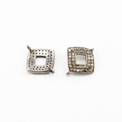  925 Sterling Silver Pave Diamond Connector, Square Shape-19.00x13.00mm, Black & White Rhodium Plating. Sold By 1 Pcs, F-1404