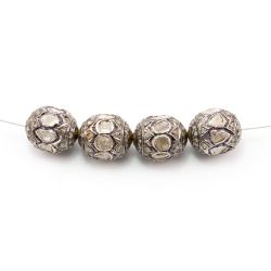 925 Sterling Silver Pave Diamond Beads with Poli Diamond- 15.50x13.00mm , F-1521