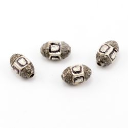925 Sterling Silver Pave Diamond Beads - 14X9 MM Size , F-1526