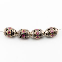 925 Sterling Silver Pave Diamond Beads - Ruby Stone(15.50X10.50MM) ,  F-1605