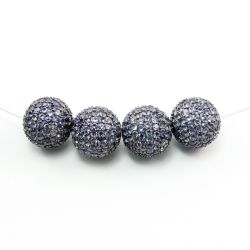 925 Sterling Silver Pave Diamond Bead with Iolite Stone, Round Ball Shape-16.00mm, Black Rhodium Plating. Sold By 1 Pcs, F-1921