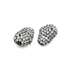 925 Sterling Silver Pave Diamond Bead with Labradorite Stone, Baroque Shape-13.00x18.00mm, Black Rhodium Plating. Sold By 1 Pcs, F-2003