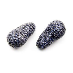 925 Sterling Silver Pave Diamond Bead with Iolite Stone, Baroque Shape-27.00x15.00mm, Black Rhodium Plating. Sold By 1 Pcs, F-2043