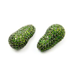 925 Sterling Silver Pave Diamond Bead with Chrome Diopside Stone, Baroque Shape-27.00x15.00mm, Black Rhodium Plating. Sold By 1 Pcs, F-2047