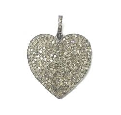 925 Sterling Silver Pave Diamond Pendant, Heart Shape-27.00x28.00mm, Black Rhodium Plating. Sold By 1 Pcs, F-2335