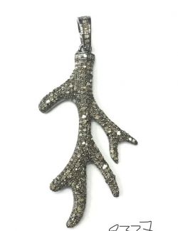 925 Sterling Silver Pave Diamond Pendant, Tree Root Shape-50.00mm, Black Rhodium Plating. Sold By 1 Pcs, F-2337