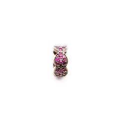 925 Sterling Silver Pave Diamond Bead With Fancy Wheel Shape Natural Ruby  Stone.