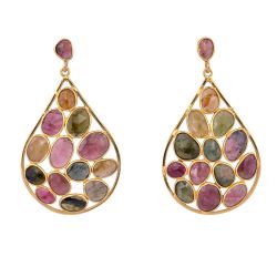 925 Sterling Silver Diamond Earring Studded With Multi Sapphire Stone - J-1364