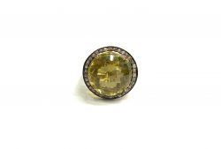 Victorian Jewelry, Diamond Ring With Rose Cut Diamond And Lemon Quartz Stone Studded In 925 Sterling Silver Gold, Black Rhodium  Plating. J-1522