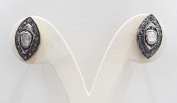  925 Sterling Silver Diamond Earring With  Polki Diamond In Black Rhodium Plating  J-1564