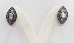  925 Sterling Silver Diamond Earring in Rose Cut Diamond And Polki Diamond -   J-1680