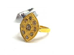 Victorian Jewelry, Silver Diamond Ring With Rose Cut Polki Diamond Studded In 925 Sterling Silver Gold Plating. J-1885