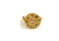Victorian Jewelry, Silver Diamond Ring With Rose Cut Polki Diamond Studded In 925 Sterling Silver Gold Plating. J-1886