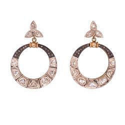 925 Sterling Silver Diamond Earring With Polki Diamond   - J-2034