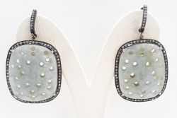  925 Sterling Silver Diamond Earring With Gold, Black Rhodium Plating  - J-2066