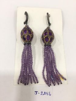 Victorian Jewelry, Silver Diamond Earring With Rose Cut Diamond, And  Amethyst Stone Studded In 925 Sterling Silver, Black Rhodium Plating. J-2486