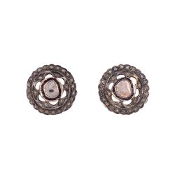 Victorian Jewelry, Silver Diamond Earring With Rose Cut Diamond And Polki Diamond Studded In 925 Sterling Silver Gold Plating. J-216