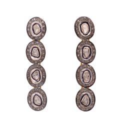 Victorian Jewelry, Silver Diamond Earring With Rose Cut Diamond And Polki Diamond Earring In 925 Sterling Silver Gold Plating. J-277