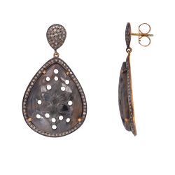 Victorian Jewelry, Silver Diamond Earring With Rose Cut Diamond And Sapphire Stone Studded In 925 Sterling Silver Gold Plating. J-27