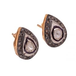 Victorian Jewelry, Silver Diamond Earring With Rose Cut Diamond And Polki Diamond Studded In 925 Sterling Silver Gold Plating.J-299