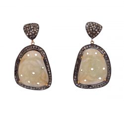 Victorian Jewelry, Silver Diamond Earring With Rose Cut Diamond And Yellow Sapphire  Stone Studded In 925 Sterling Silver Gold Plating. J-492