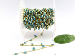 Ravishing 925 Sterling Silver Gold Chain With Turquoise - 4mm, ROS2-6417  
