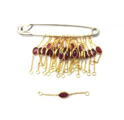  18K Solid Yellow Gold Bezel Chain Connector  Studded With Natural Ruby Stone, (Oval Shape), SGTAN-1109, Sold By 1 Pcs.