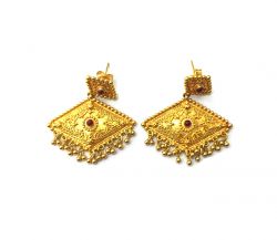  18K Solid Yellow Gold Earring With Ruby Stone Studded- Marquise Shape, SGTAN-1132, Sold By 1 Pcs.