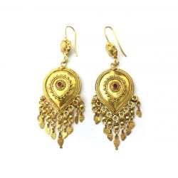  18K Solid Yellow Gold Earring With Ruby  Stone Studded, (Pear Shape), SGTAN-1134, Sold By 1 Pcs.