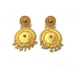  18K Solid Yellow Gold Round Shape Earring With  Ruby Stone Studded, SGTAN-1135, Sold By 1 Pcs.