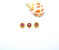 18K Solid Yellow Gold 5,50X5,00mm Ruby Stone  Bead, (Round Shape), SGTAN-1178, Sold By 1 Pcs.