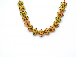 18K Solid Yellow Gold Emerald & Ruby Stone Studded  9x7,5mm Enamel Bead- Round Shape, SGTAN-1193, Sold By 1 Pcs.